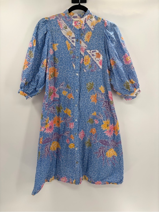 V.DE.VINSTER Dresses & Skirts - V.DE.VINSTER Floral Button Front Shirt Dress Blue Pink Boho Puff Sleeve Medium